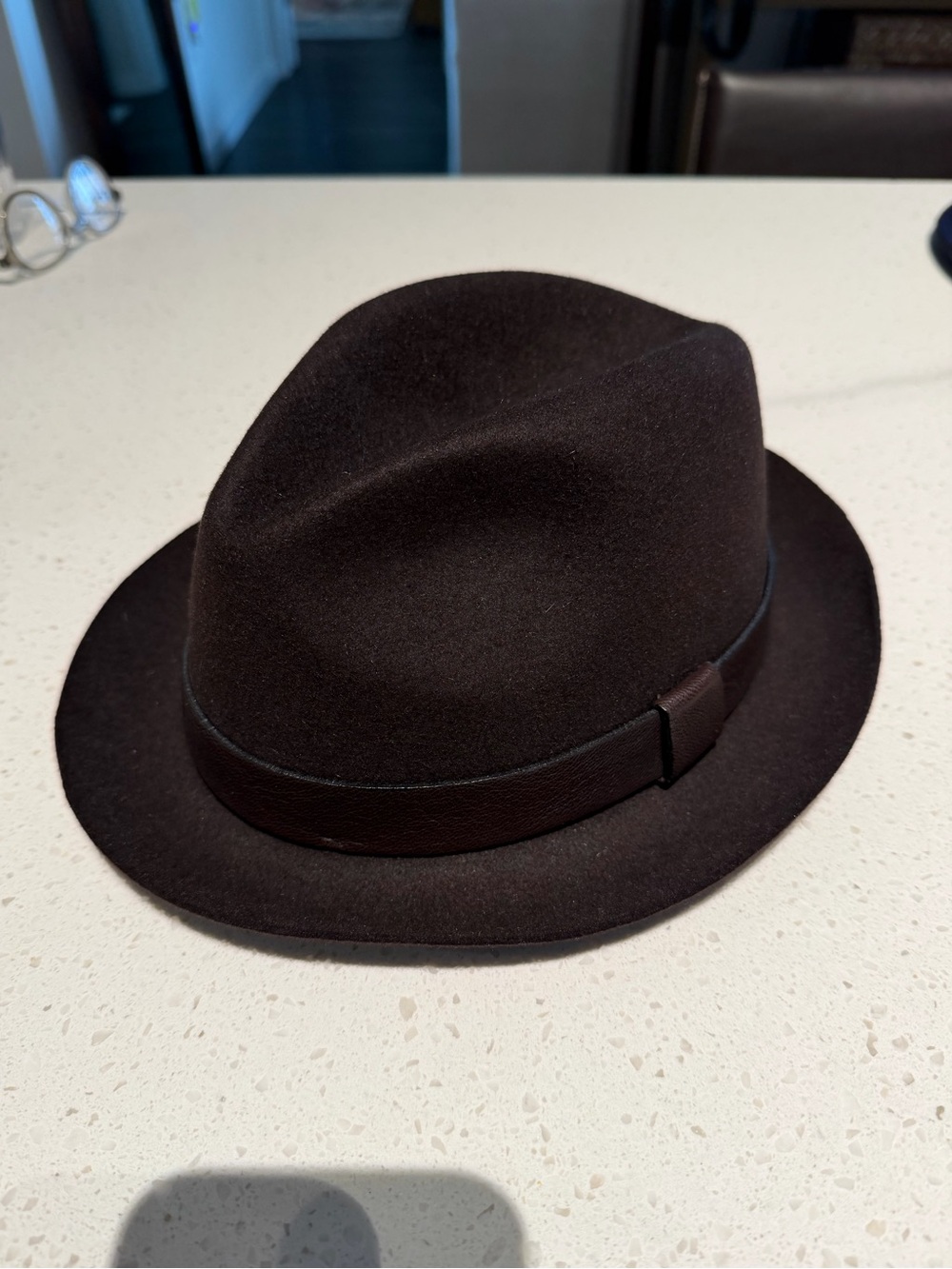John Varvatos Brown Rabbit Felt Fedora with Brown Leather Band